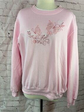 decorated originals Embroidered Butterfly Sweatshirt Women M pastel coastal gran